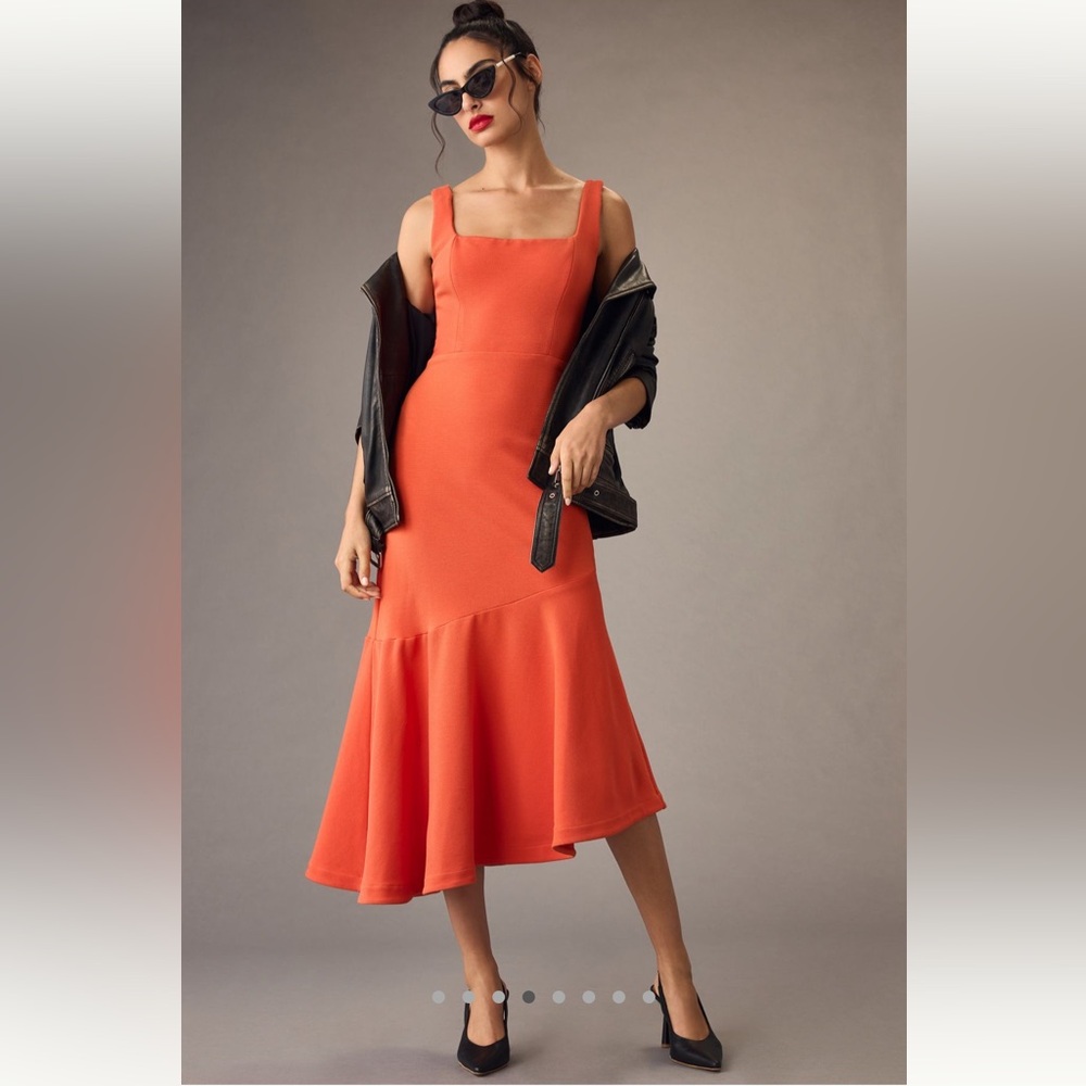 Anthropologie Ariana square neck asymmetrical ruffle hem dress